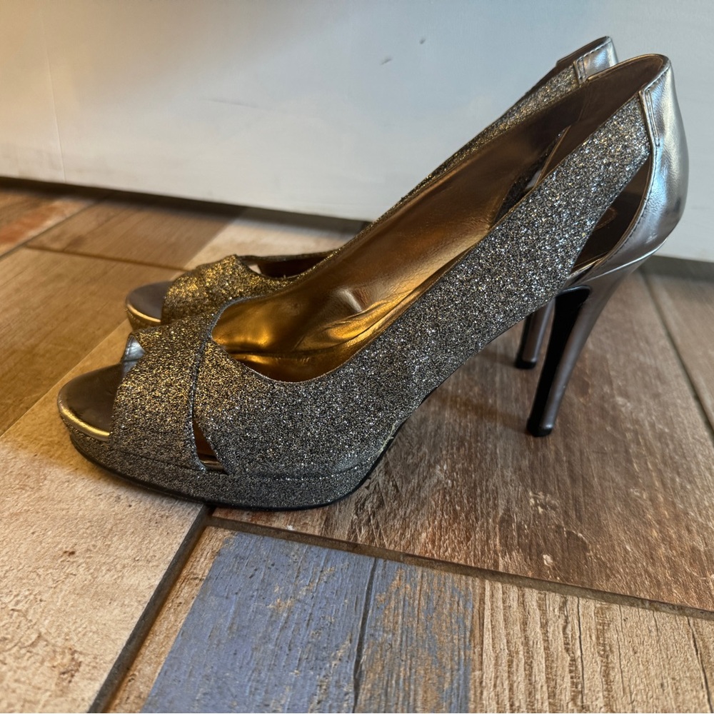Alfani Silver Glitter Peep-Toe Heels